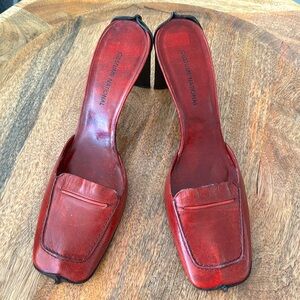 New, Costume National burgundy leather shoes, heel 3.5”, size 37.5 Italy